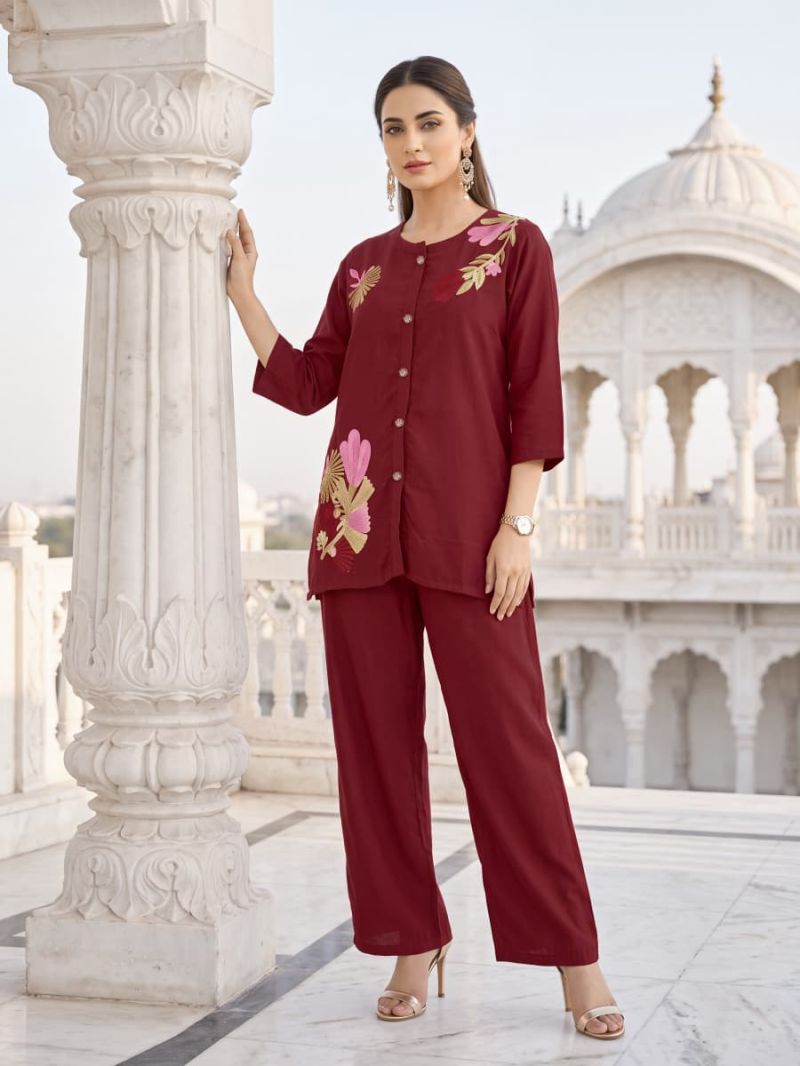 Ossm Pihu 101 To 106 Mul Chanderi Embroidered Co Ord Set Caatalog — Wholesale Kurtis, Ossm wholesale from Surat — view 4