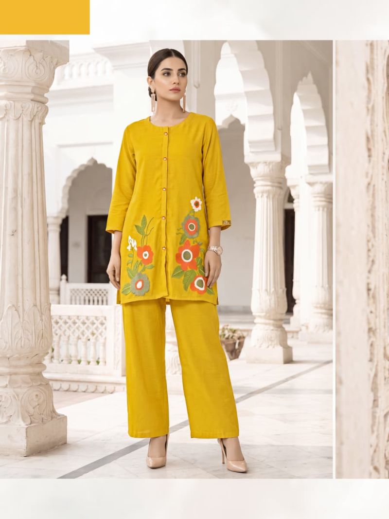 Ossm Pihu 101 To 106 Mul Chanderi Embroidered Co Ord Set Caatalog — Wholesale Kurtis, Ossm wholesale from Surat — view 5