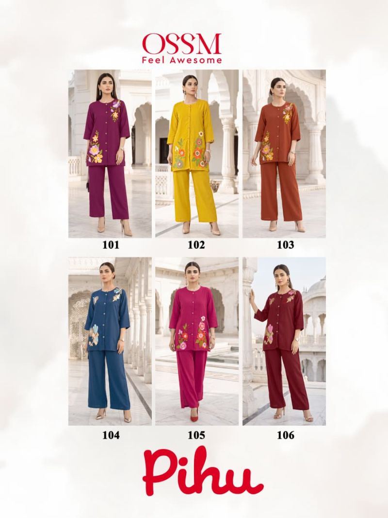 Ossm Pihu 101 To 106 Mul Chanderi Embroidered Co Ord Set Caatalog — Wholesale Kurtis, Ossm wholesale from Surat — view 6