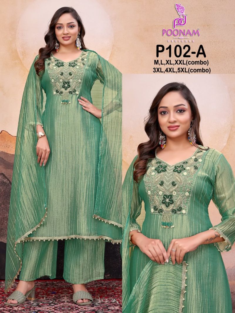 Poonam P 102 A And B Viscose Salsa Hand Work Kurti With Bottom Dupatta — Wholesale Kurtis, Poonam Designer wholesale from Surat — view 2
