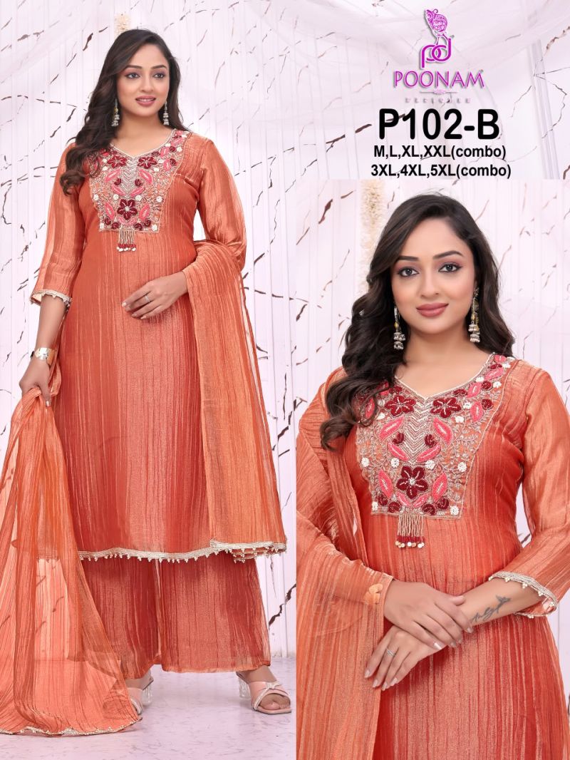 Poonam P 102 A And B Viscose Salsa Hand Work Kurti With Bottom Dupatta