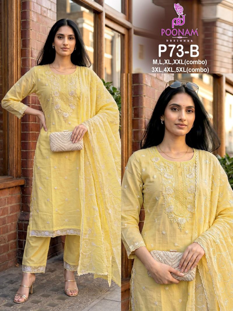 Poonam P 73 A To D Mal Cotton Embroidered Kurti With Bottom Dupatta Set — Wholesale Kurtis, Poonam Designer wholesale from Surat — Photo 3