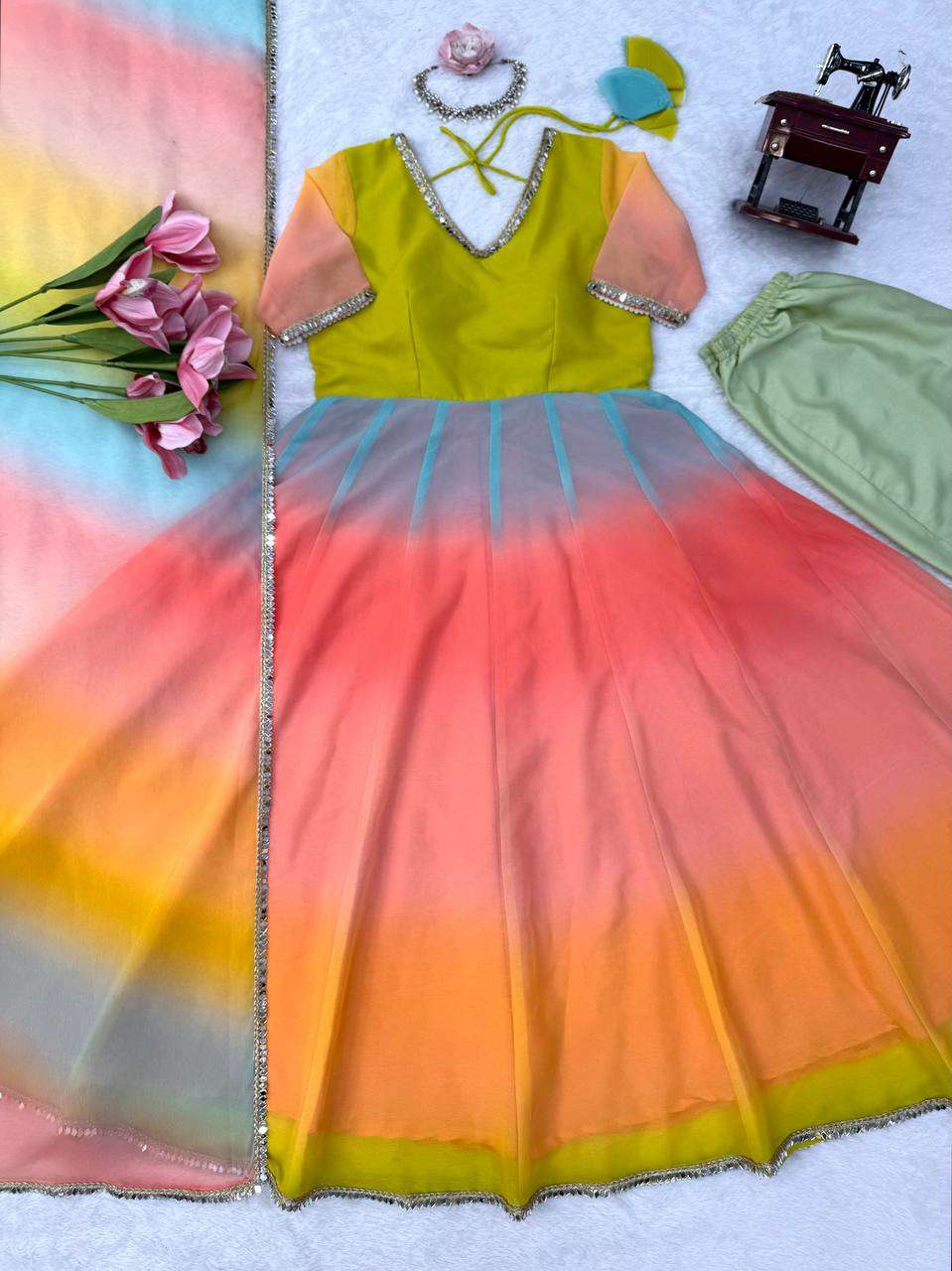 RTC 6069 Fox Georgette Multi Color Designer Anarkali Gown Set — Wholesale Readymade Suit, Vardan Ethnic wholesale from Surat — Photo 2