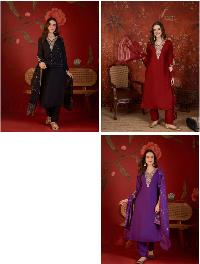 S Mahi 131 Wholesale Roman Handworked Kurti With Bottom Dupatta Collection — Wholesale Kurtis, Vardan Ethnic wholesale from Surat — Photo 8