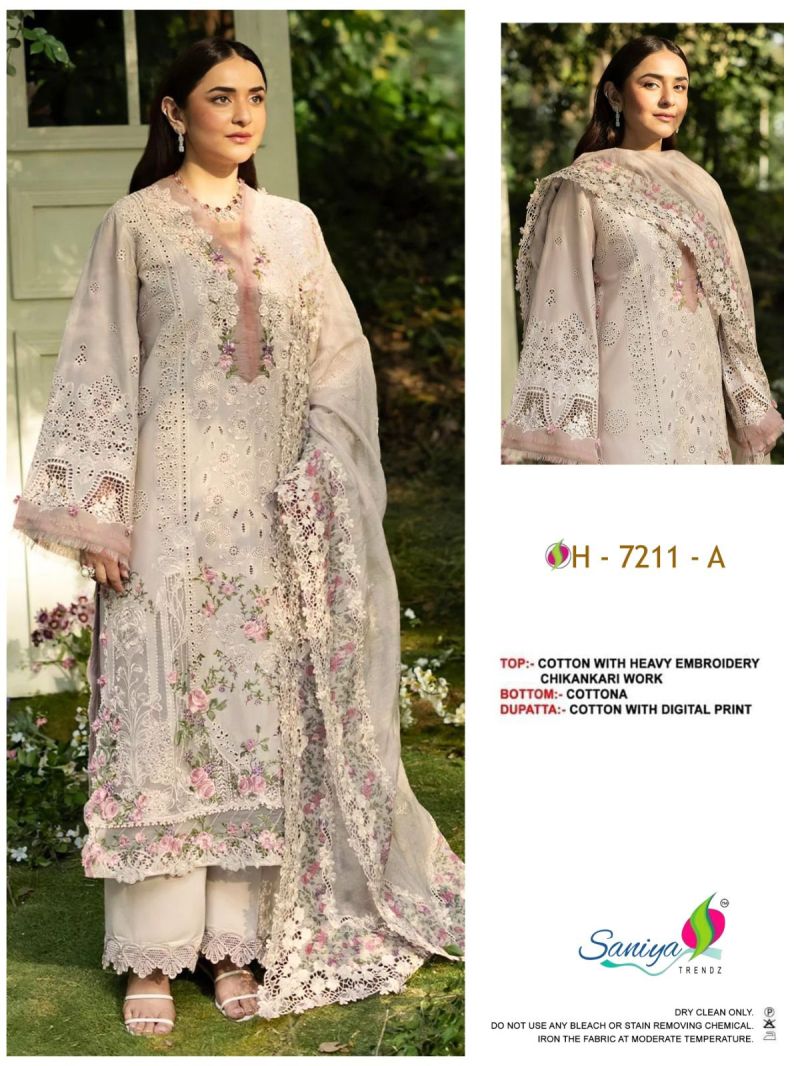 Saniya 7211 A Cotton Chikankari Embroidered Salwar Kameez — Wholesale Pakistani Suits, Saniya wholesale from Surat — Photo 3