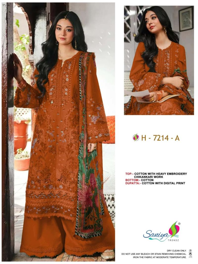 Saniya 7214 A To D Cotton Chikankari Embroidered Salwar Kameez — Wholesale Pakistani Suits, Saniya wholesale from Surat — Photo 2