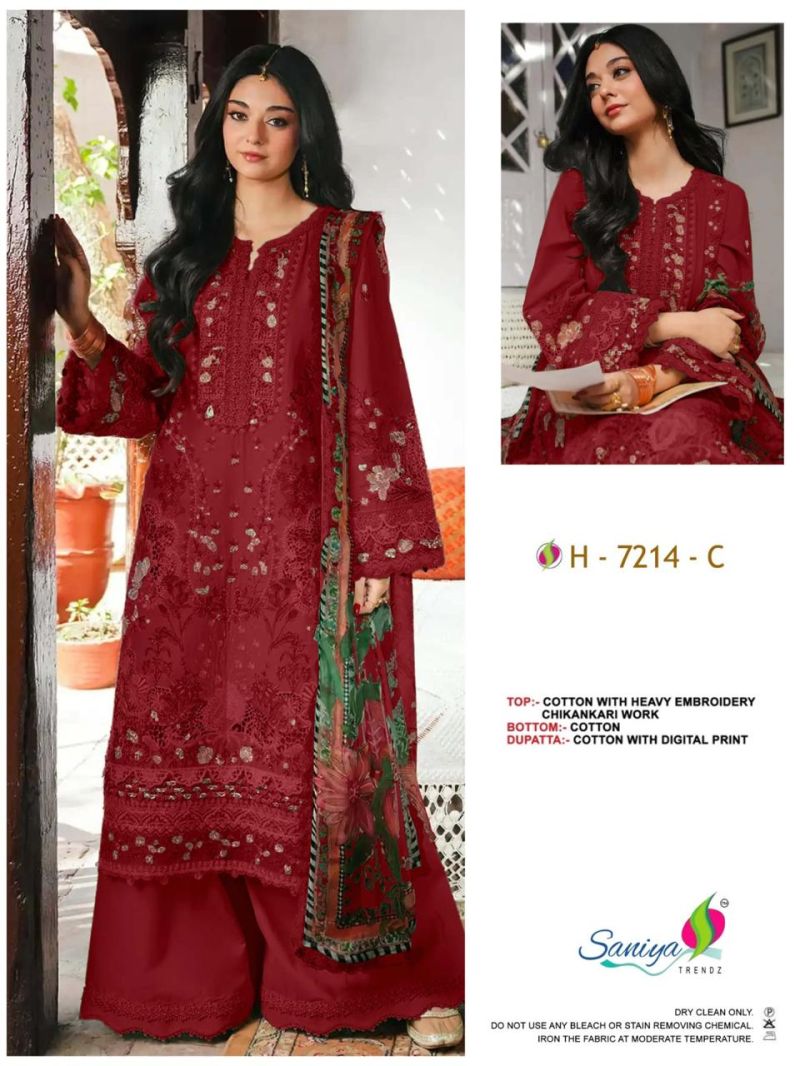 Saniya 7214 A To D Cotton Chikankari Embroidered Salwar Kameez — Wholesale Pakistani Suits, Saniya wholesale from Surat — Photo 3