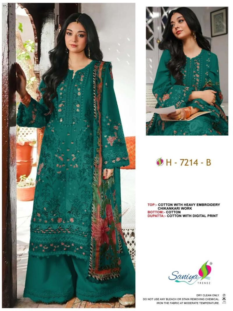 Saniya 7214 A To D Cotton Chikankari Embroidered Salwar Kameez