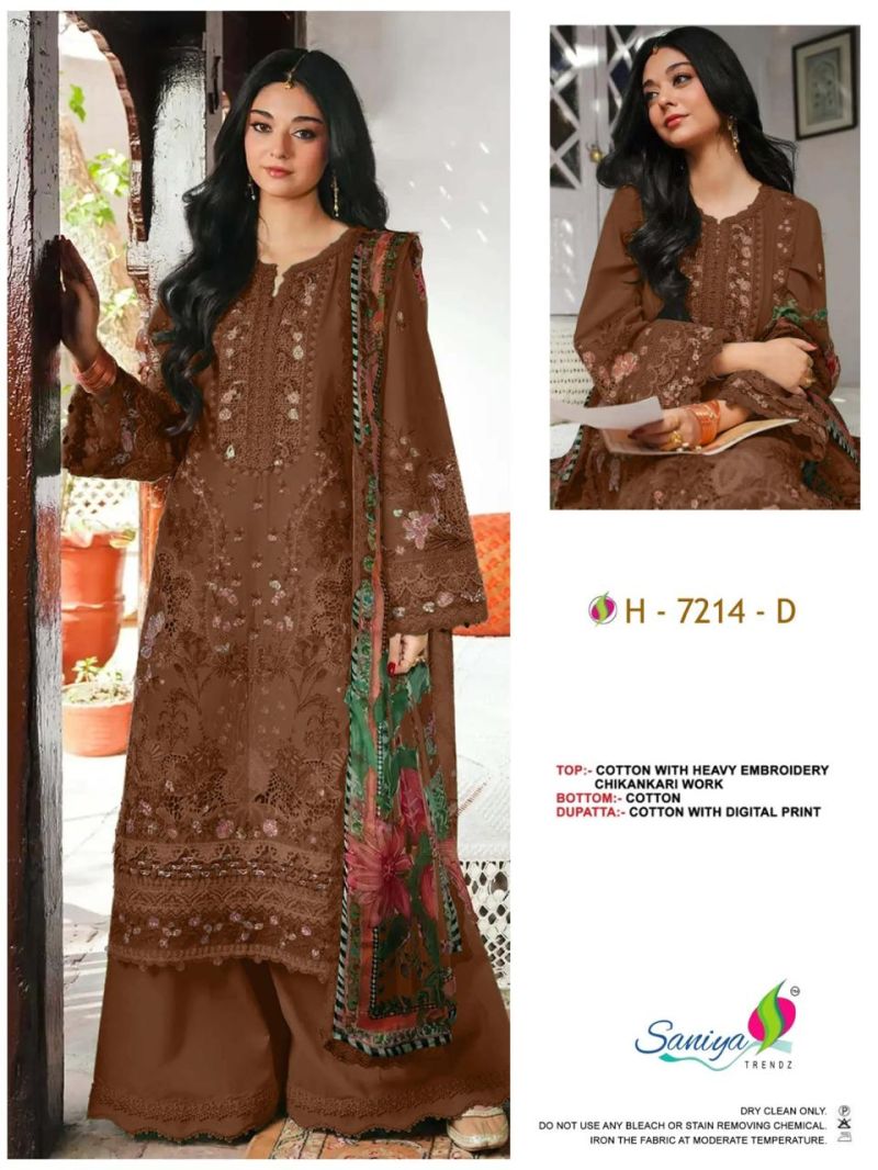 Saniya 7214 A To D Cotton Chikankari Embroidered Salwar Kameez — Wholesale Pakistani Suits, Saniya wholesale from Surat — Photo 4