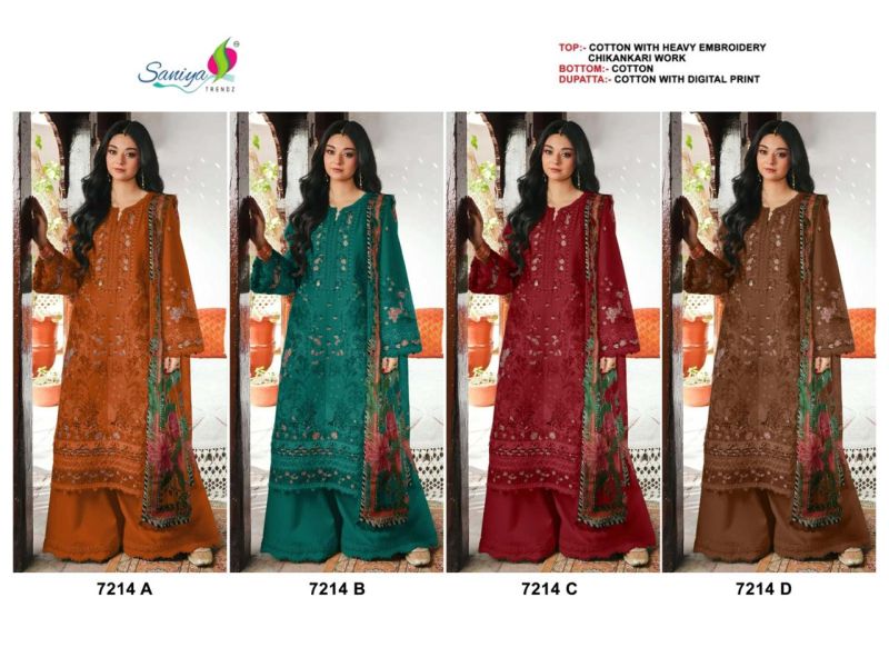 Saniya 7214 A To D Cotton Chikankari Embroidered Salwar Kameez — Wholesale Pakistani Suits, Saniya wholesale from Surat — Photo 5