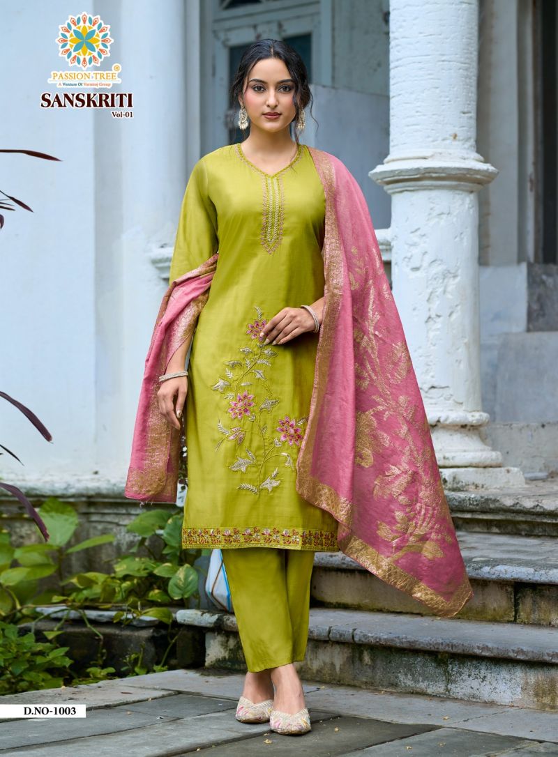 Sanskriti Vol 1 By Passion Tree Roman Shimmer Embroidered Kurti With Bottom Dupatta Set — Wholesale Readymade Suit, Passion Tree wholesale from Surat — Photo 2