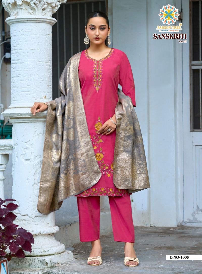 Sanskriti Vol 1 By Passion Tree Roman Shimmer Embroidered Kurti With Bottom Dupatta Set — Wholesale Readymade Suit, Passion Tree wholesale from Surat — Photo 5