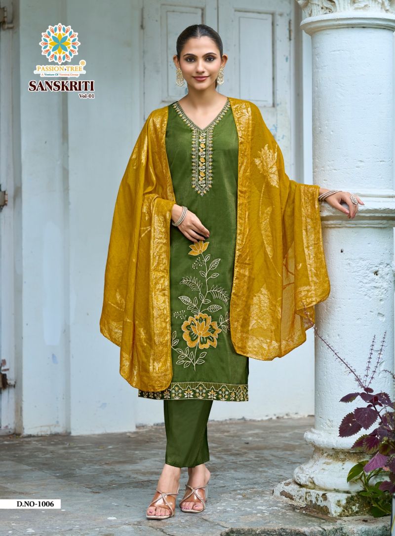 Sanskriti Vol 1 By Passion Tree Roman Shimmer Embroidered Kurti With Bottom Dupatta Set — Wholesale Readymade Suit, Passion Tree wholesale from Surat — Photo 6