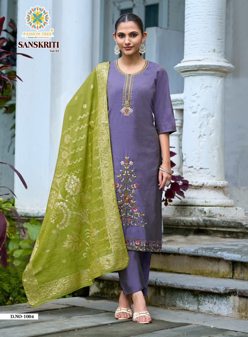Sanskriti Vol 1 By Passion Tree Roman Shimmer Embroidered Kurti With Bottom Dupatta Set — Wholesale Readymade Suit, Passion Tree wholesale from Surat — Photo 7