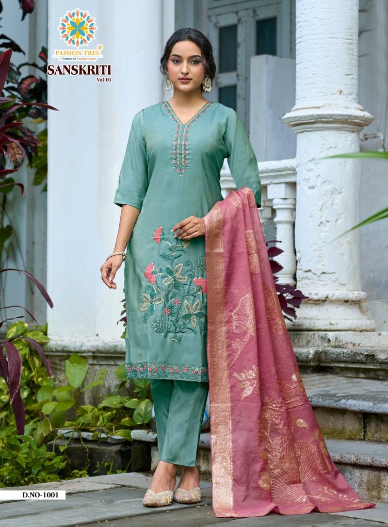 Sanskriti Vol 1 By Passion Tree Roman Shimmer Embroidered Kurti With Bottom Dupatta Set — Wholesale Readymade Suit, Passion Tree wholesale from Surat — Photo 8