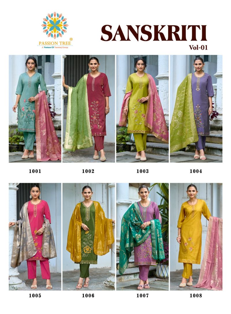 Sanskriti Vol 1 By Passion Tree Roman Shimmer Embroidered Kurti With Bottom Dupatta Set — Wholesale Readymade Suit, Passion Tree wholesale from Surat — Photo 10