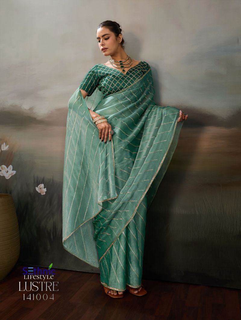 Sethnic Lustre Chic Moss Chiffon Zari Sequence Embroidered Saree Catalog — Wholesale Sarees, Sethnic Lifestyle wholesale from Surat — Photo 3