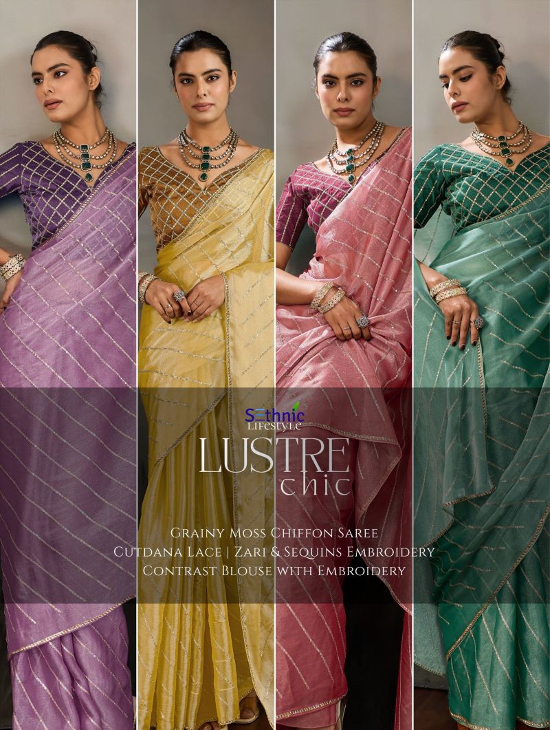 Sethnic Lustre Chic Moss Chiffon Zari Sequence Embroidered Saree Catalog — Wholesale Sarees, Sethnic Lifestyle wholesale from Surat — Photo 9