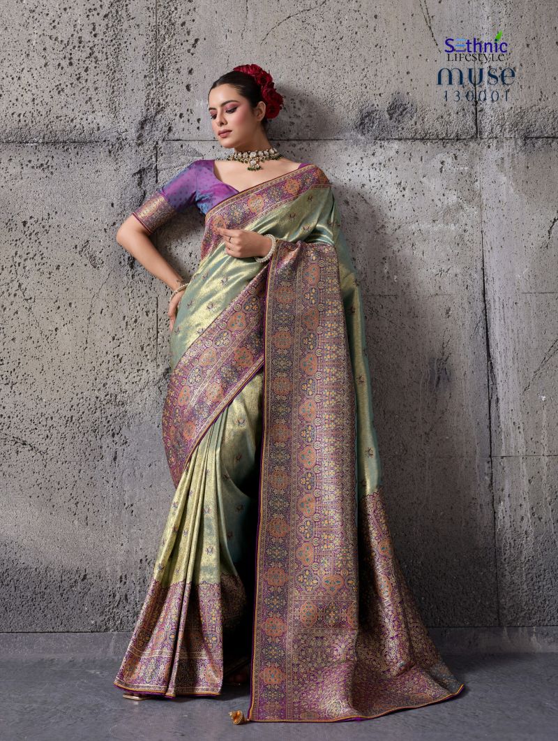 Sethnic Muse Delight Banarasi Tissue Silk Meenakari Patta Weaving Saree Catalog — Organza Saree, Sethnic wholesale from Surat — Photo 3