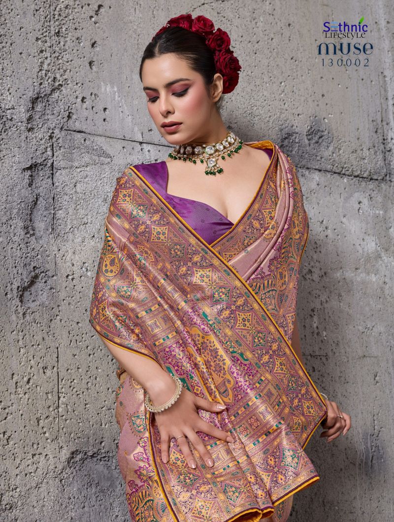 Sethnic Muse Delight Banarasi Tissue Silk Meenakari Patta Weaving Saree Catalog