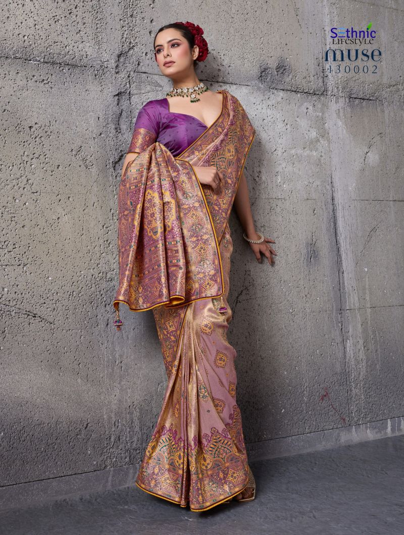 Sethnic Muse Delight Banarasi Tissue Silk Meenakari Patta Weaving Saree Catalog — Organza Saree, Sethnic wholesale from Surat — Photo 5