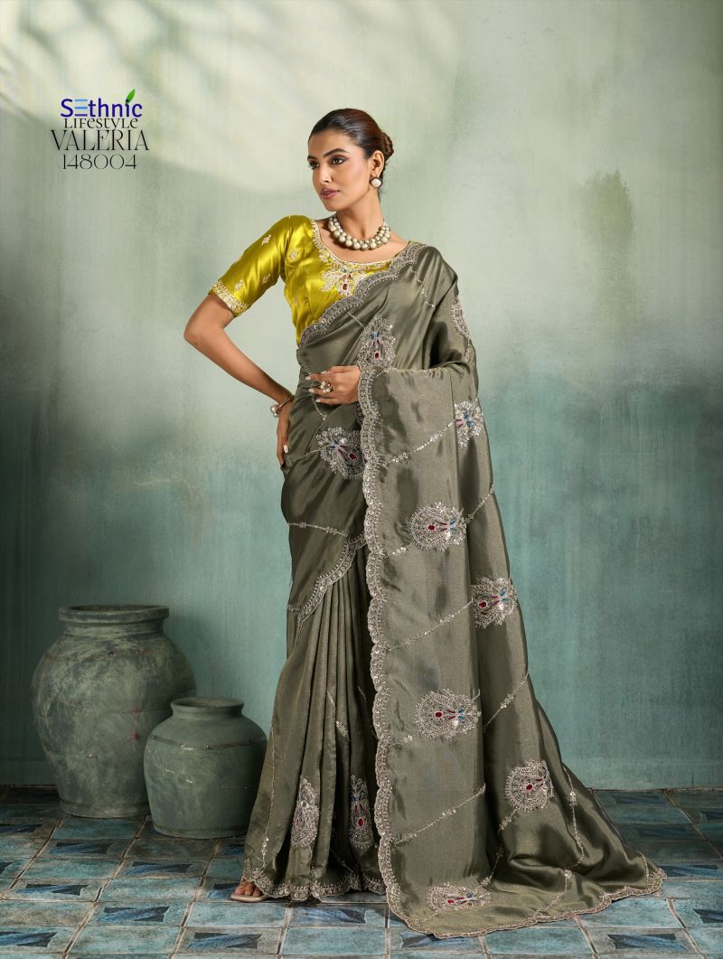 Sethnic Valeria Royale Self Stripe Embroidered Designer Saree Collection — Wholesale Sarees, Sethnic wholesale from Surat — Photo 8