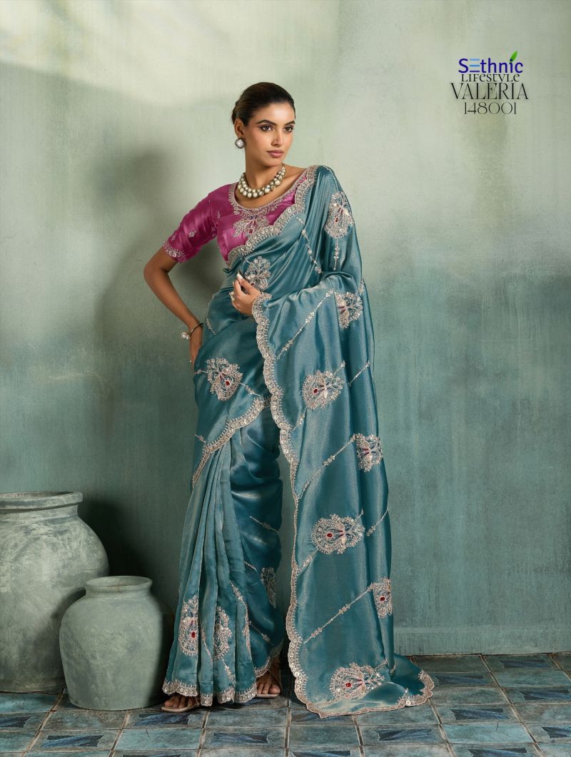 Sethnic Valeria Royale Self Stripe Embroidered Designer Saree Collection