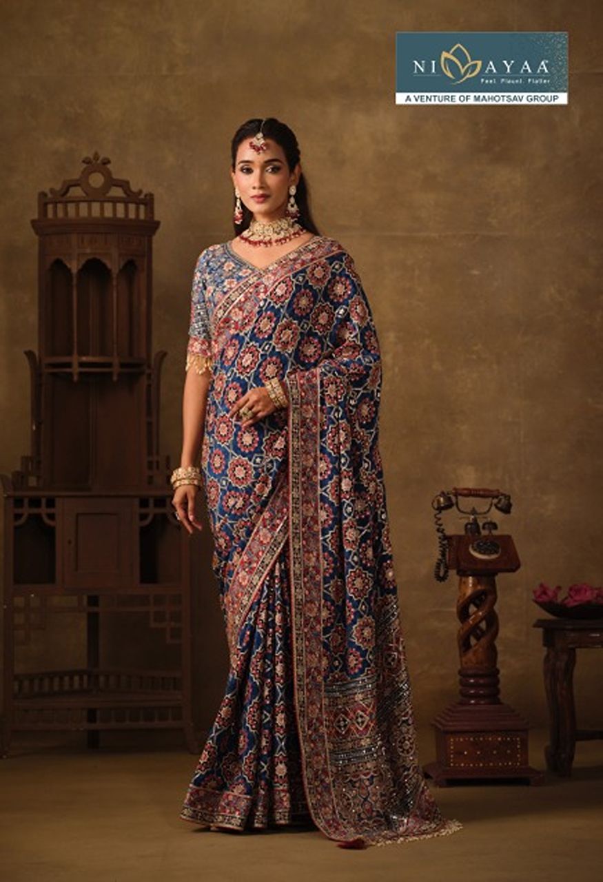 Mahotsav Nimaya Rajwadi Vol 04 Premium Natural Crepe Designer Saree — Singles, Mahotsav wholesale from Surat — Photo 2