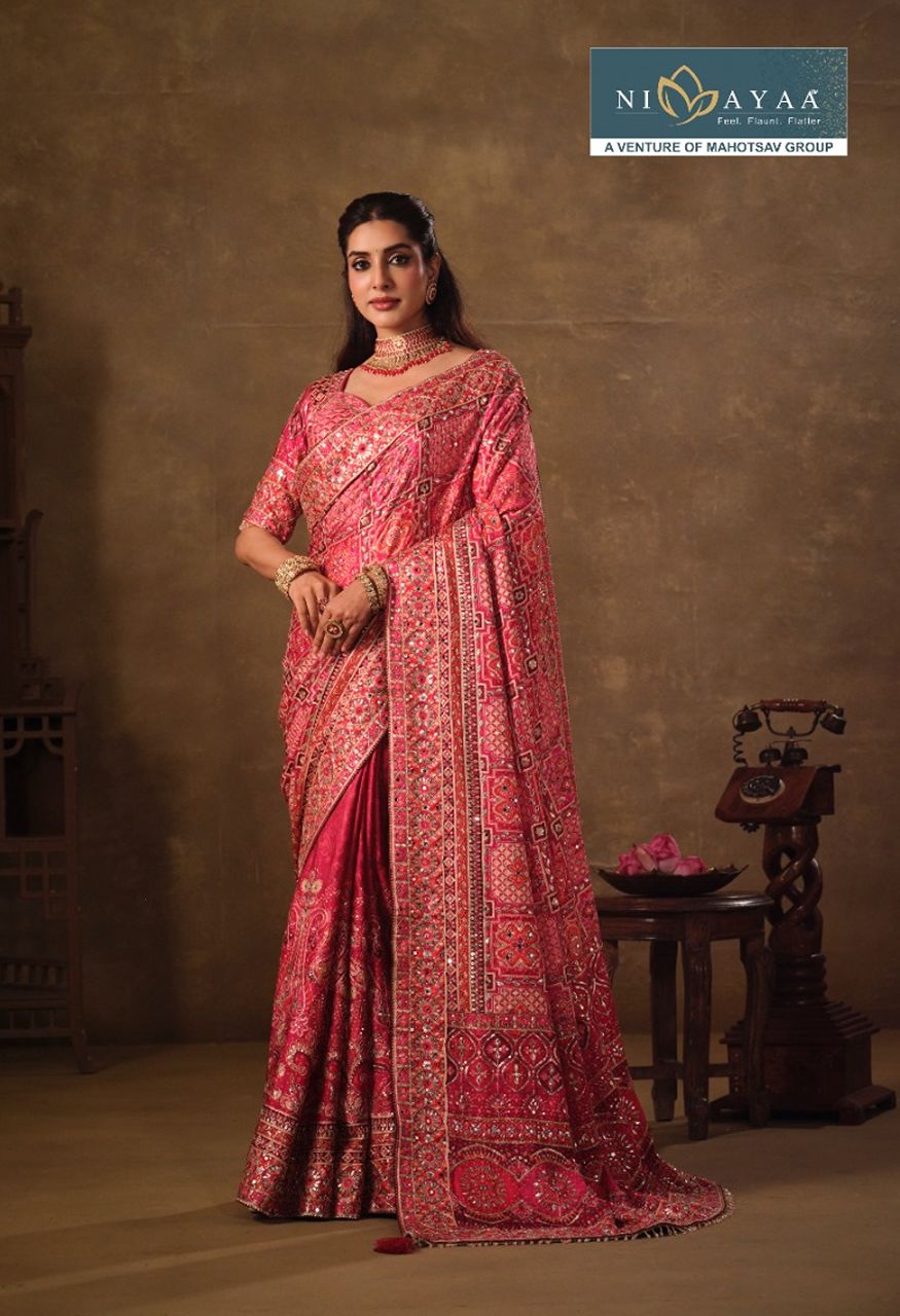 Mahotsav Nimaya Rajwadi Vol 04 Premium Natural Crepe Designer Saree — Singles, Mahotsav wholesale from Surat — Photo 3