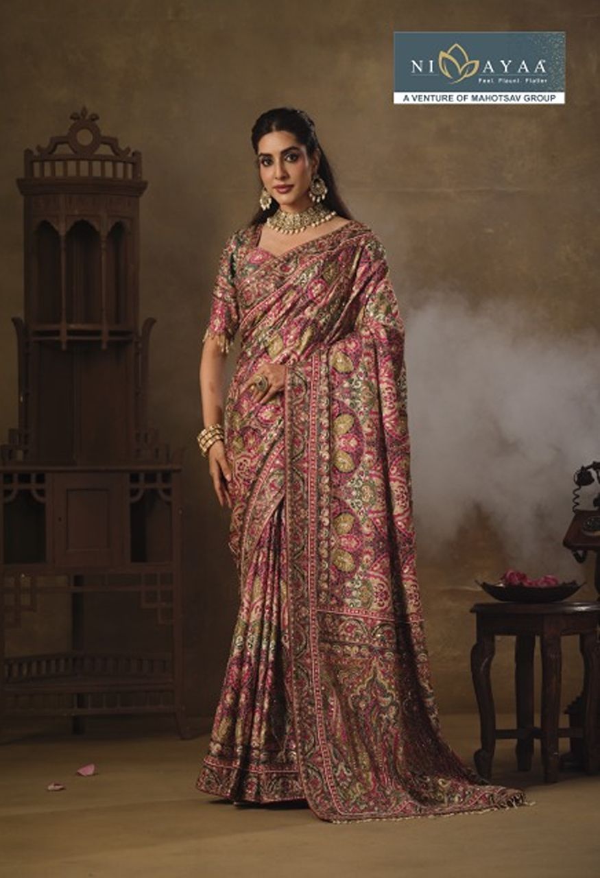 Mahotsav Nimaya Rajwadi Vol 04 Premium Natural Crepe Designer Saree — Singles, Mahotsav wholesale from Surat — Photo 4