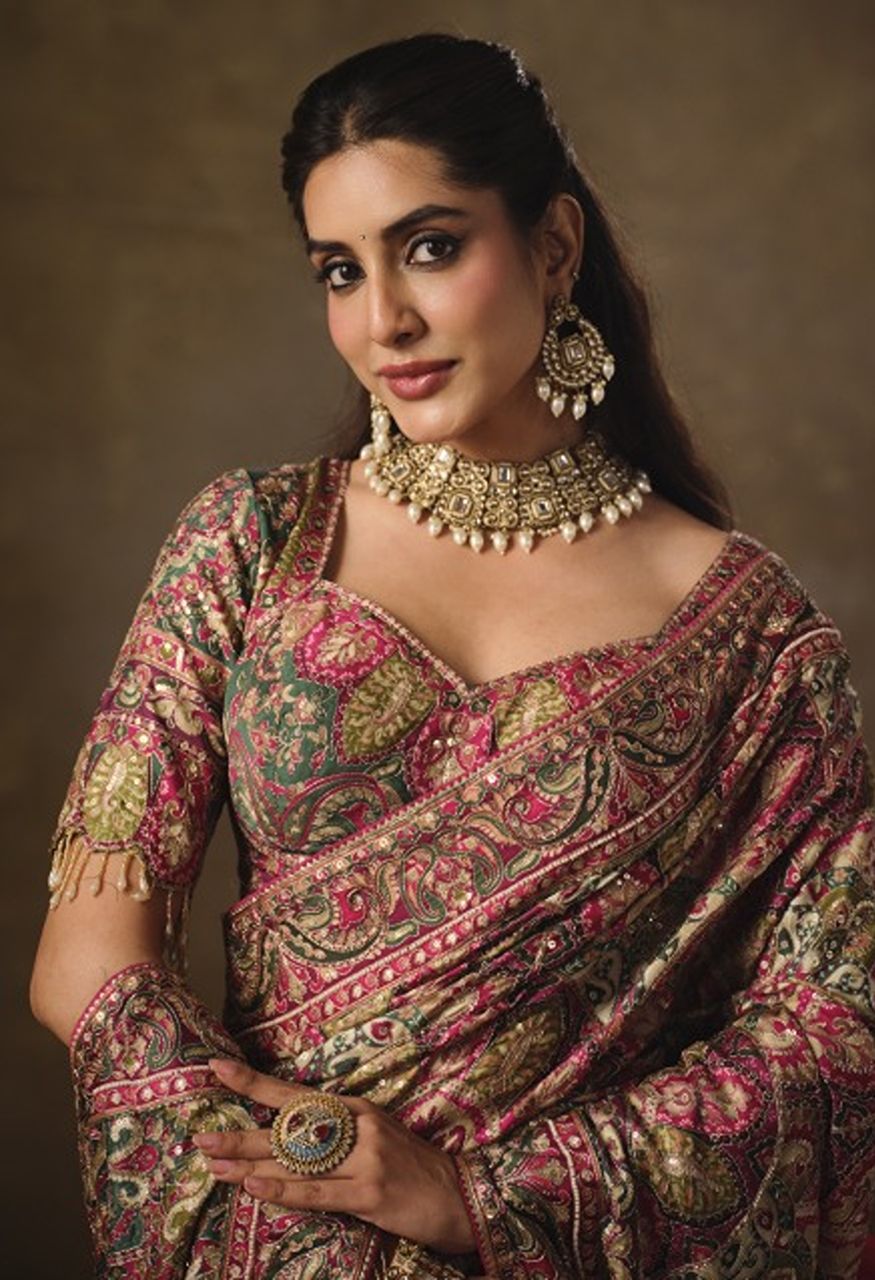 Mahotsav Nimaya Rajwadi Vol 04 Premium Natural Crepe Designer Saree — Singles, Mahotsav wholesale from Surat — Photo 8