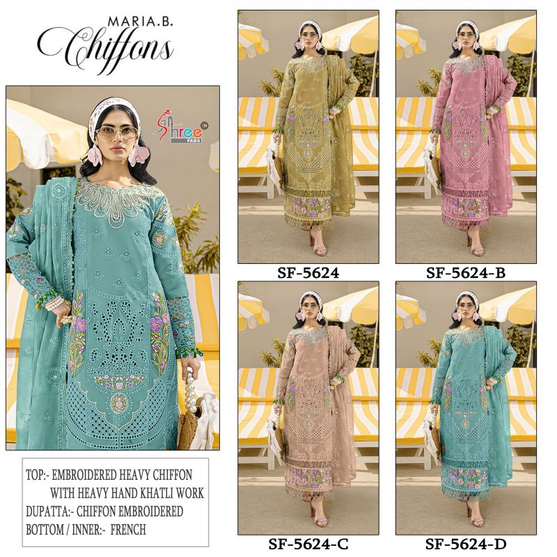Shree Sf 5624 A To D Chiffon Heavy Embroidered Salwar Kameez Catalog — Wholesale Salwar Suits, Vardan Ethnic wholesale from Surat — view 2