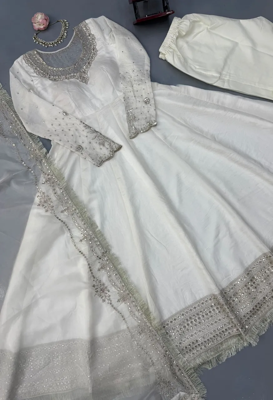 SLIG 6079 Anarkali Suit Vichitra Thread Sequin Work — Wholesale Kurtis, Vardan Ethnic wholesale from Surat — Photo 8