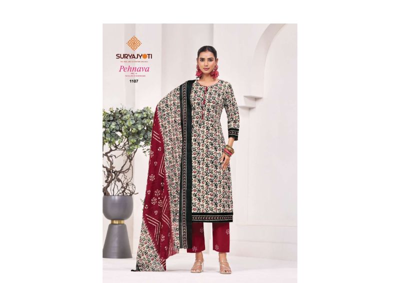 Suryajyoti Pehnava Vol 11 Readymade Cambric Cotton Printed Kurti With Bottom Dupatta Set
