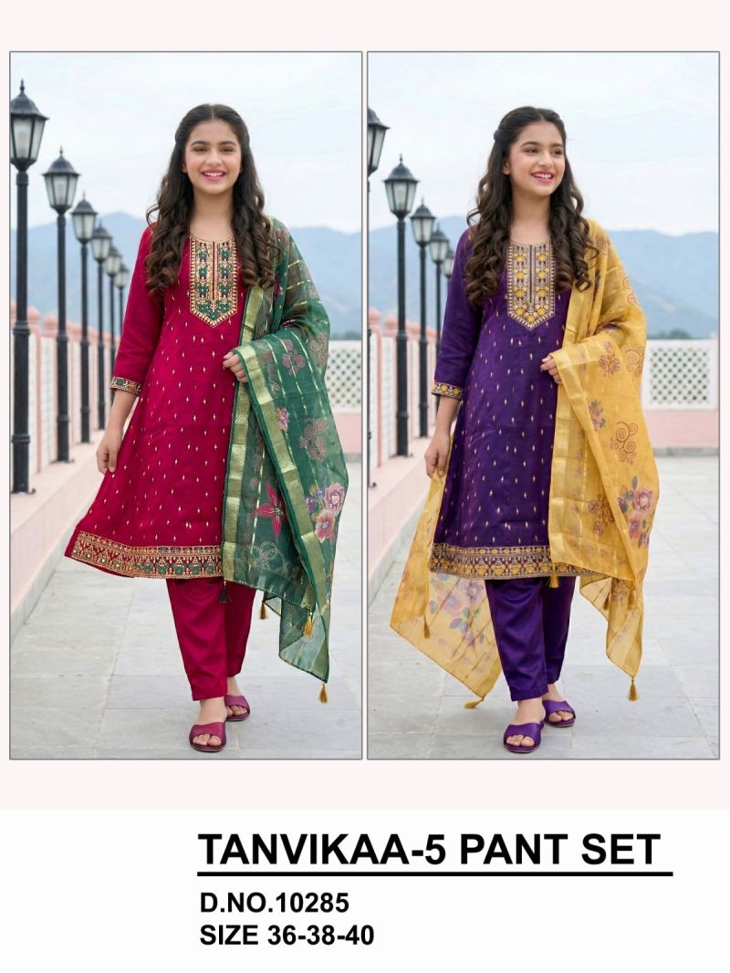Tanvikaa 10285 Roman Glass Embroidered Kurti With Bottom Dupatta Set — Wholesale Kurtis, Vardan Ethnic wholesale from Surat — Photo 4
