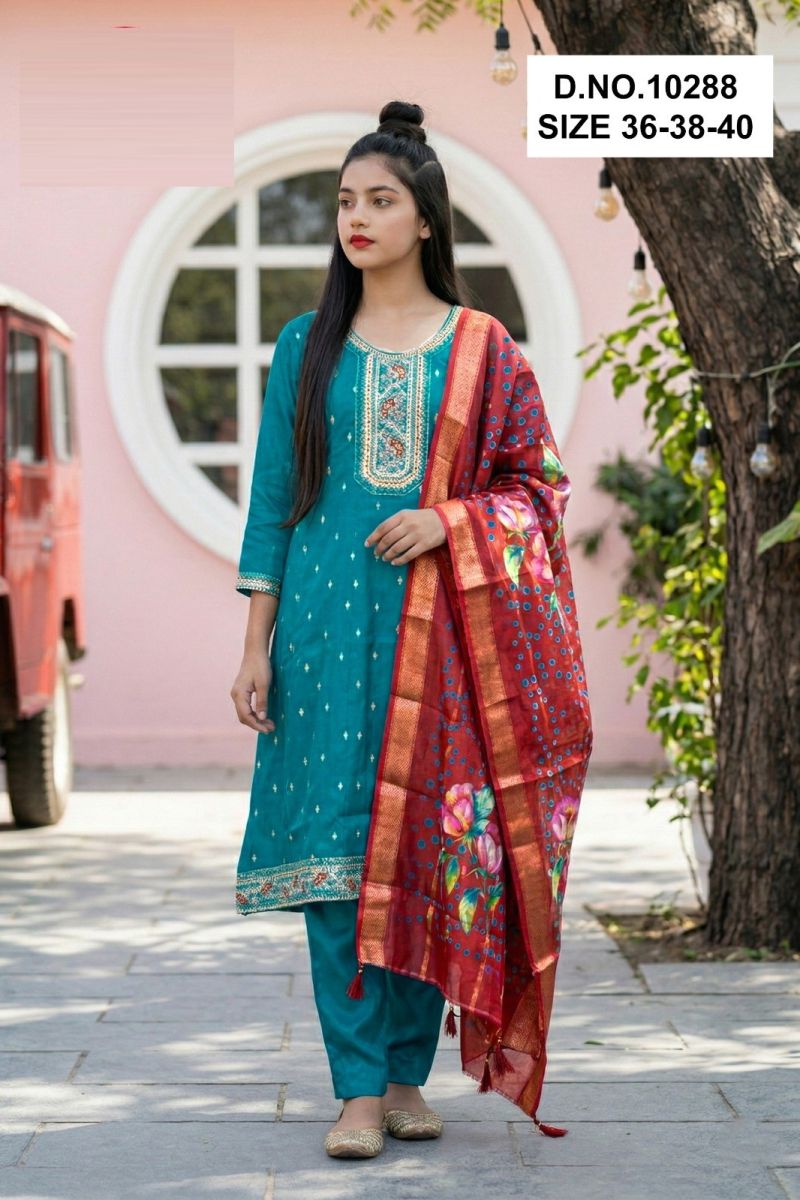 Tanvikaa 10288 Roman Glass Embroidered Kurti With Bottom Dupatta Set — Wholesale Kurtis wholesale from Surat — Photo 2