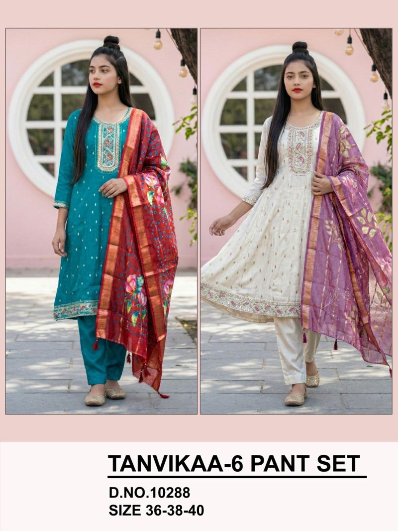 Tanvikaa 10288 Roman Glass Embroidered Kurti With Bottom Dupatta Set — Wholesale Kurtis wholesale from Surat — Photo 4