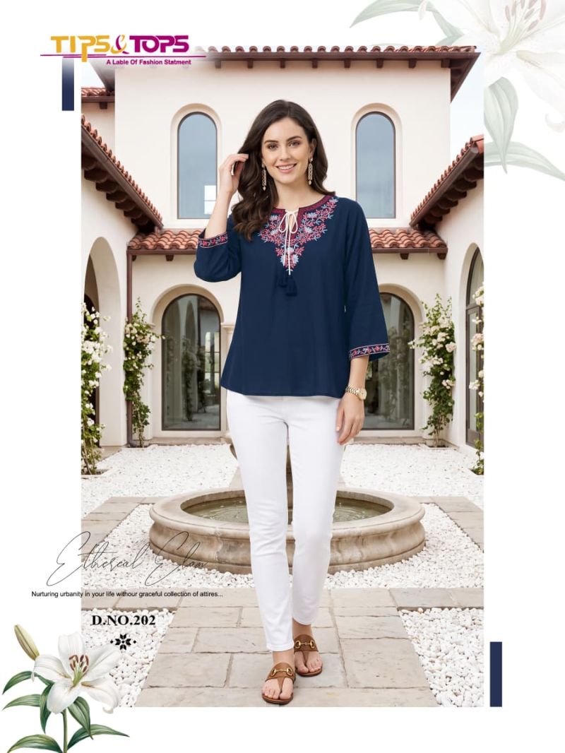 Tips And Tops Twinkle Vol 2 Rayon Embroidered Fancy Western Wear Top Catalog — Rayon Kurti, Vardan Ethnic wholesale from Surat — Photo 3
