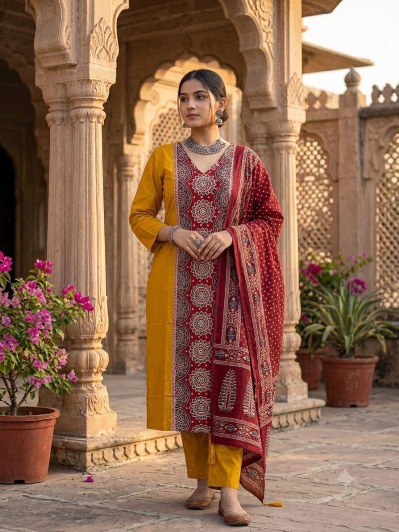 Tlc Vol 138 Cotton Jaipuri Print Fancy Kurti With Bottom Dupatta Set — Wholesale Kurtis, Vardan Ethnic wholesale from Surat — Photo 3