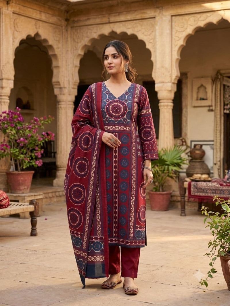 Tlc Vol 138 Cotton Jaipuri Print Fancy Kurti With Bottom Dupatta Set — Wholesale Kurtis, Vardan Ethnic wholesale from Surat — Photo 5