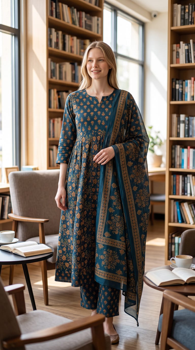 Tlc Vol 142 Cotton Printed Designer Anarkali Kurti WIth Bottom Dupatta Set — Wholesale Kurtis, Vardan Ethnic wholesale from Surat — Photo 2
