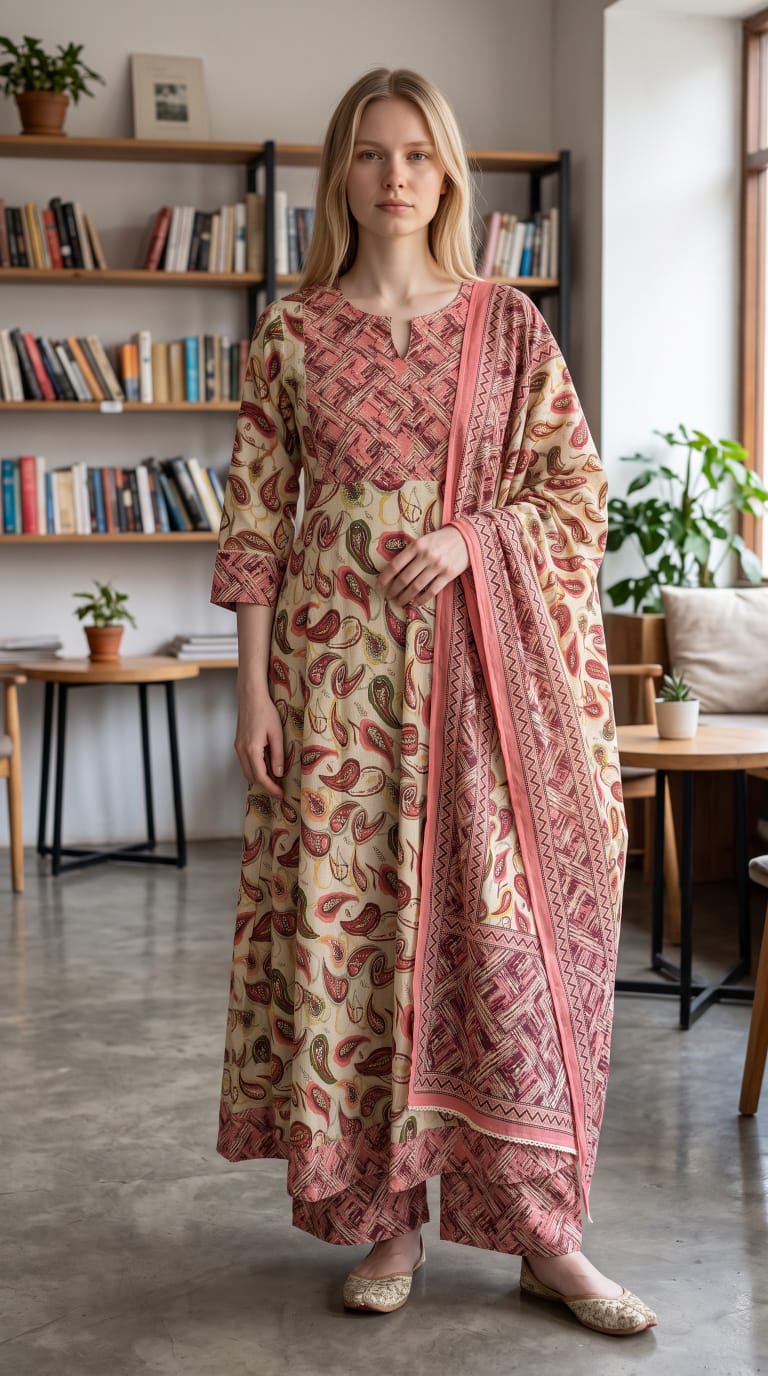 Tlc Vol 142 Cotton Printed Designer Anarkali Kurti WIth Bottom Dupatta Set — Wholesale Kurtis, Vardan Ethnic wholesale from Surat — Photo 3