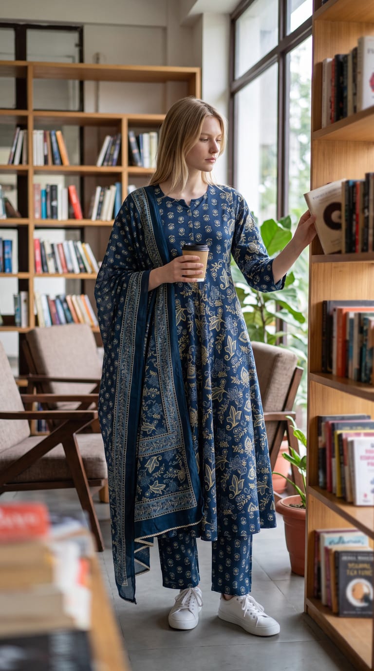 Tlc Vol 142 Cotton Printed Designer Anarkali Kurti WIth Bottom Dupatta Set — Wholesale Kurtis, Vardan Ethnic wholesale from Surat — Photo 4