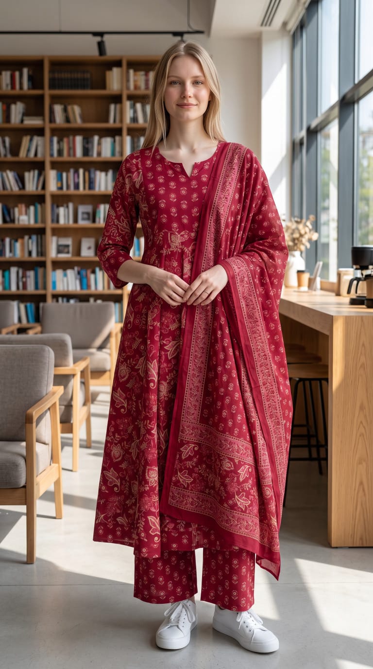 Tlc Vol 142 Cotton Printed Designer Anarkali Kurti WIth Bottom Dupatta Set — Wholesale Kurtis, Vardan Ethnic wholesale from Surat — Photo 5