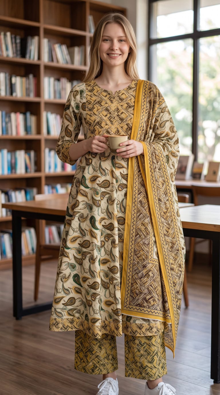 Tlc Vol 142 Cotton Printed Designer Anarkali Kurti WIth Bottom Dupatta Set — Wholesale Kurtis, Vardan Ethnic wholesale from Surat — Photo 6