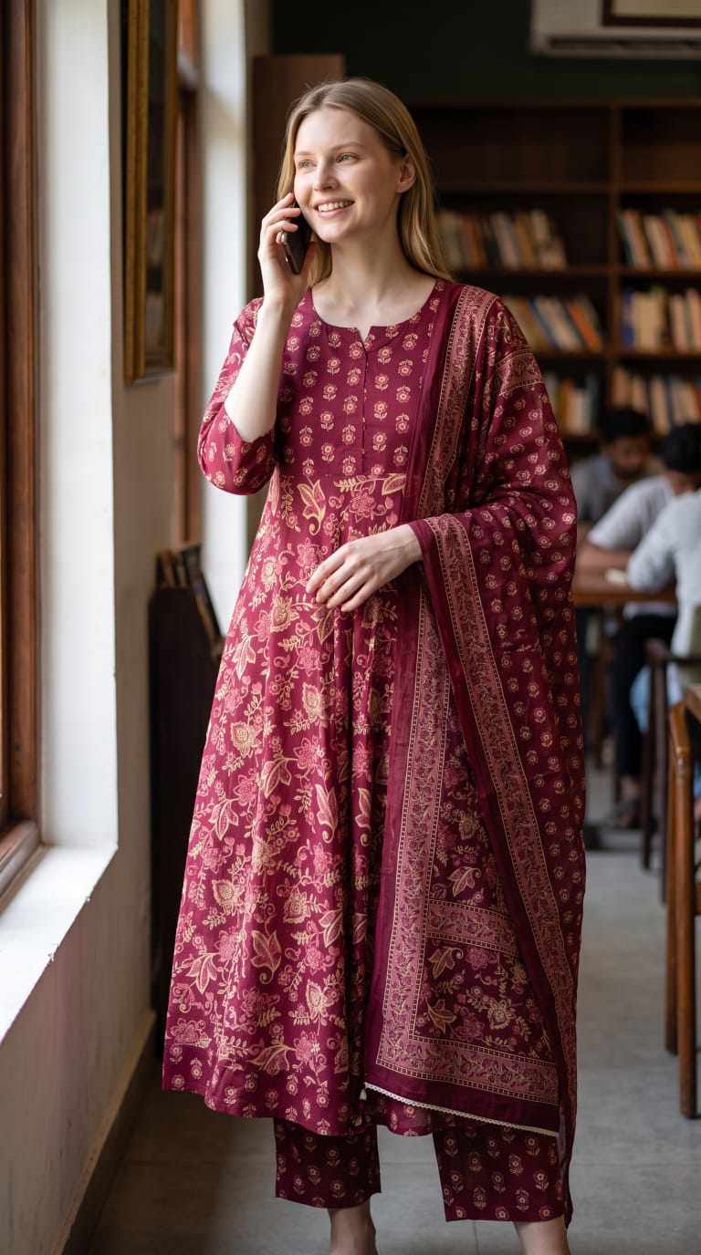 Tlc Vol 142 Cotton Printed Designer Anarkali Kurti WIth Bottom Dupatta Set — Wholesale Kurtis, Vardan Ethnic wholesale from Surat — Photo 7