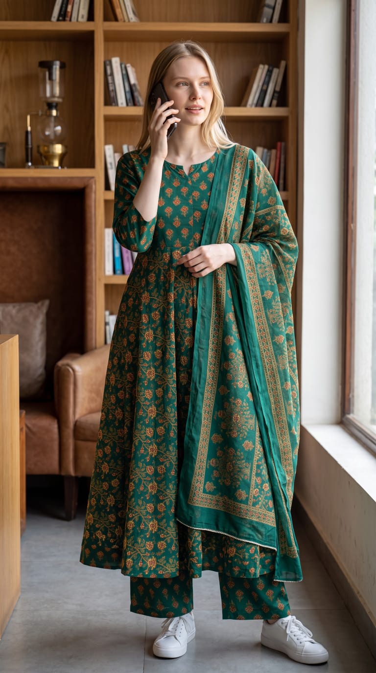 Tlc Vol 142 Cotton Printed Designer Anarkali Kurti WIth Bottom Dupatta Set — Wholesale Kurtis, Vardan Ethnic wholesale from Surat — Photo 8