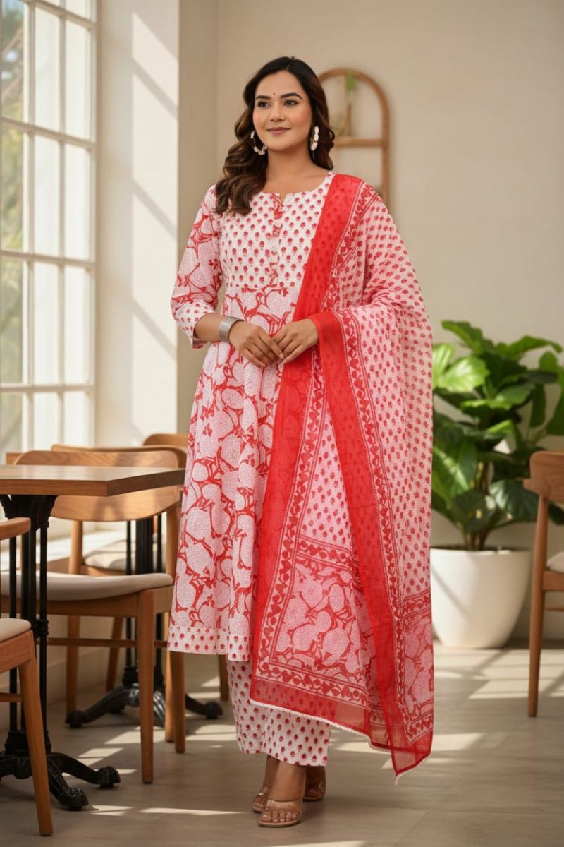 Tlc Vol 142 Cotton Printed Designer Anarkali Kurti WIth Bottom Dupatta Set — Wholesale Kurtis, Vardan Ethnic wholesale from Surat — Photo 9