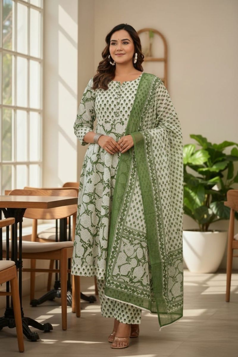 Tlc Vol 142 Cotton Printed Designer Anarkali Kurti WIth Bottom Dupatta Set — Wholesale Kurtis, Vardan Ethnic wholesale from Surat — Photo 10