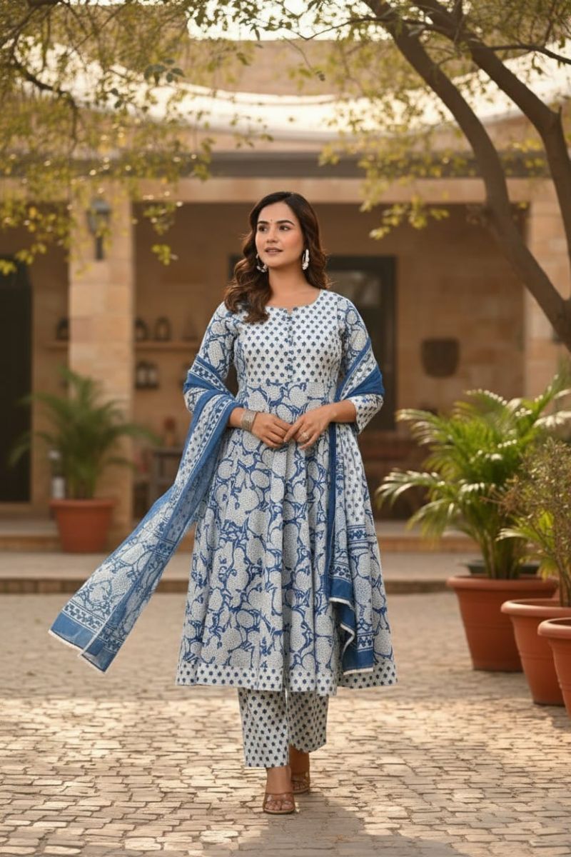Tlc Vol 142 Cotton Printed Designer Anarkali Kurti WIth Bottom Dupatta Set — Wholesale Kurtis, Vardan Ethnic wholesale from Surat — Photo 11